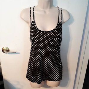 U2B Black & White Polka Dot Women's Tank Top with Crochet Back Med NWOT